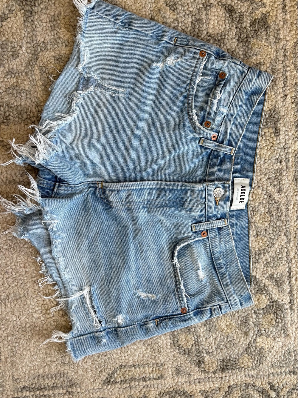 Agolde Light Wash Distressed Denim Cutoff Shorts
